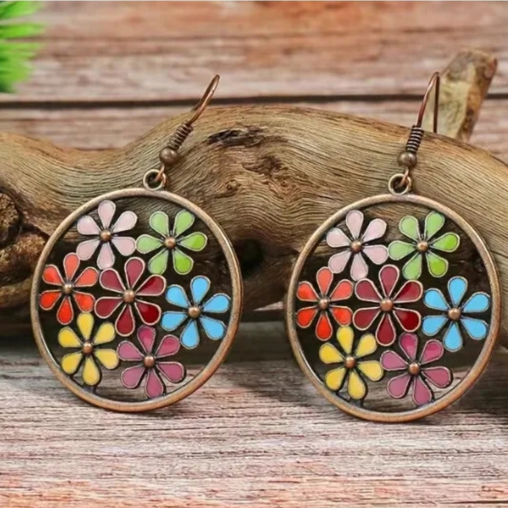 2” Bronze-tone Earring Set Bohemian Retro Drop Dangle Hook.